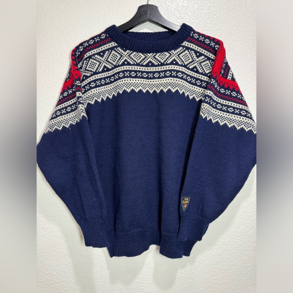 Vintage Dale Of Norway Classic Wool Ski Sweater Mens Small Navy Fair Isle